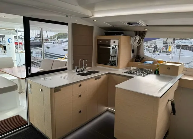 Galley of Unsupervised, a Fountaine Pajot Astrea 42 catamaran at Road Town, British Virgin Islands