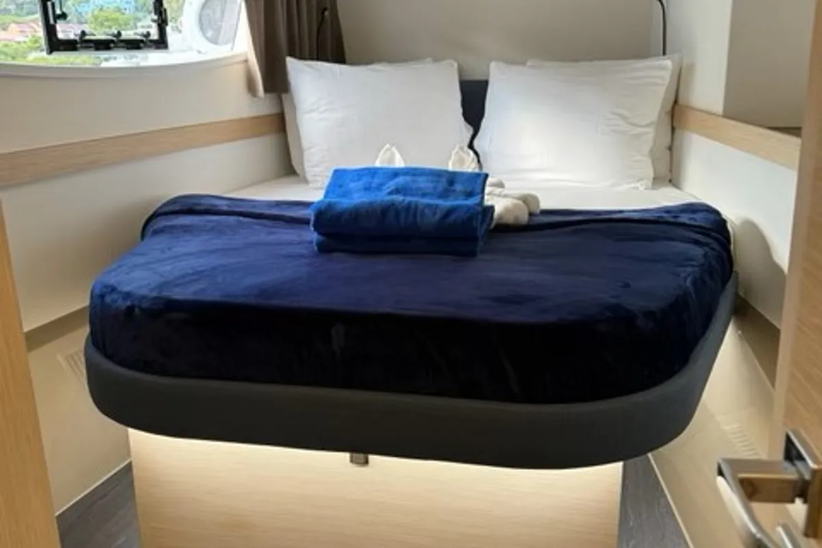 Cabin on Unsupervised, a Fountaine Pajot Astrea 42 catamaran at Road Town, British Virgin Islands