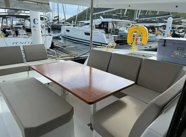 Deck of Unsupervised, a Fountaine Pajot Astrea 42 catamaran at Road Town, British Virgin Islands