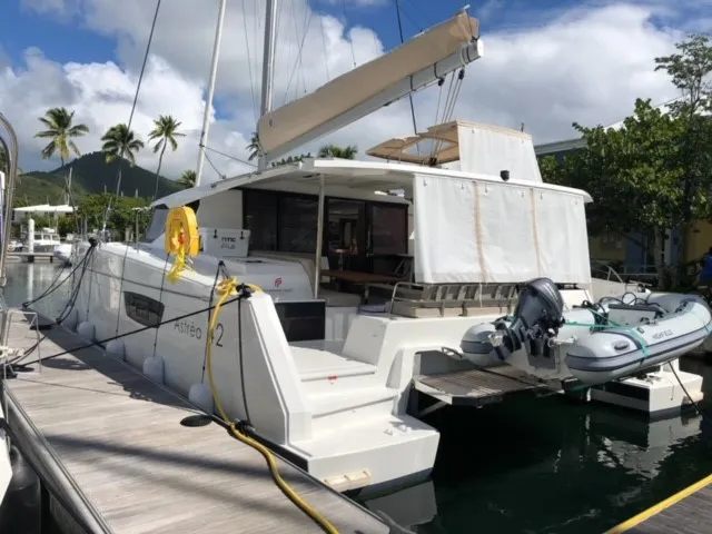 Exterior view of Unsupervised, a Fountaine Pajot Astrea 42 catamaran at Road Town, British Virgin Islands