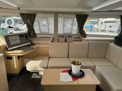 Salon of Unsupervised, a Fountaine Pajot Astrea 42 catamaran at Road Town, British Virgin Islands