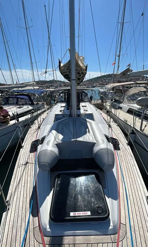 Deck of Perun, a Elan Impression 45.1 sailboat at Murter, Croatia