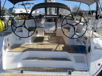 Cockpit of Three, a Bavaria Voyager 45 sailboat at Fisksätra, Sweden