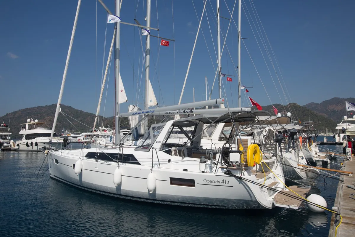 Exterior view of Friends, a Beneteau Oceanis 41.1 sailboat at Marmaris, Turkey