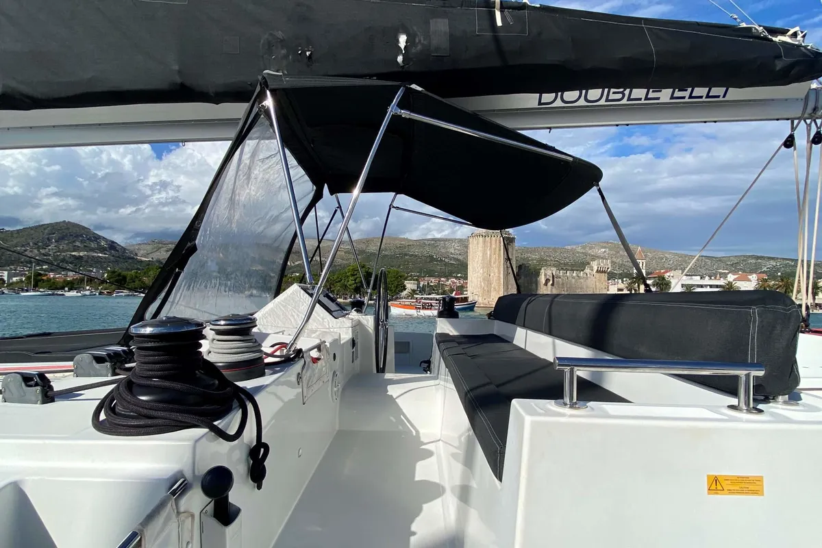 Deck of Double elli, a Lagoon 450 F catamaran at Trogir, Croatia
