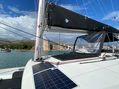 Deck of Double elli, a Lagoon 450 F catamaran at Trogir, Croatia
