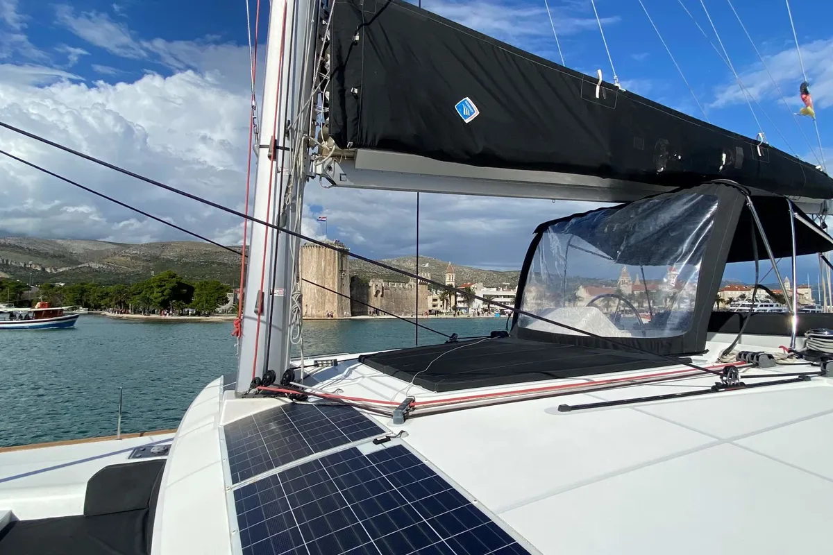 Deck of Double elli, a Lagoon 450 F catamaran at Trogir, Croatia