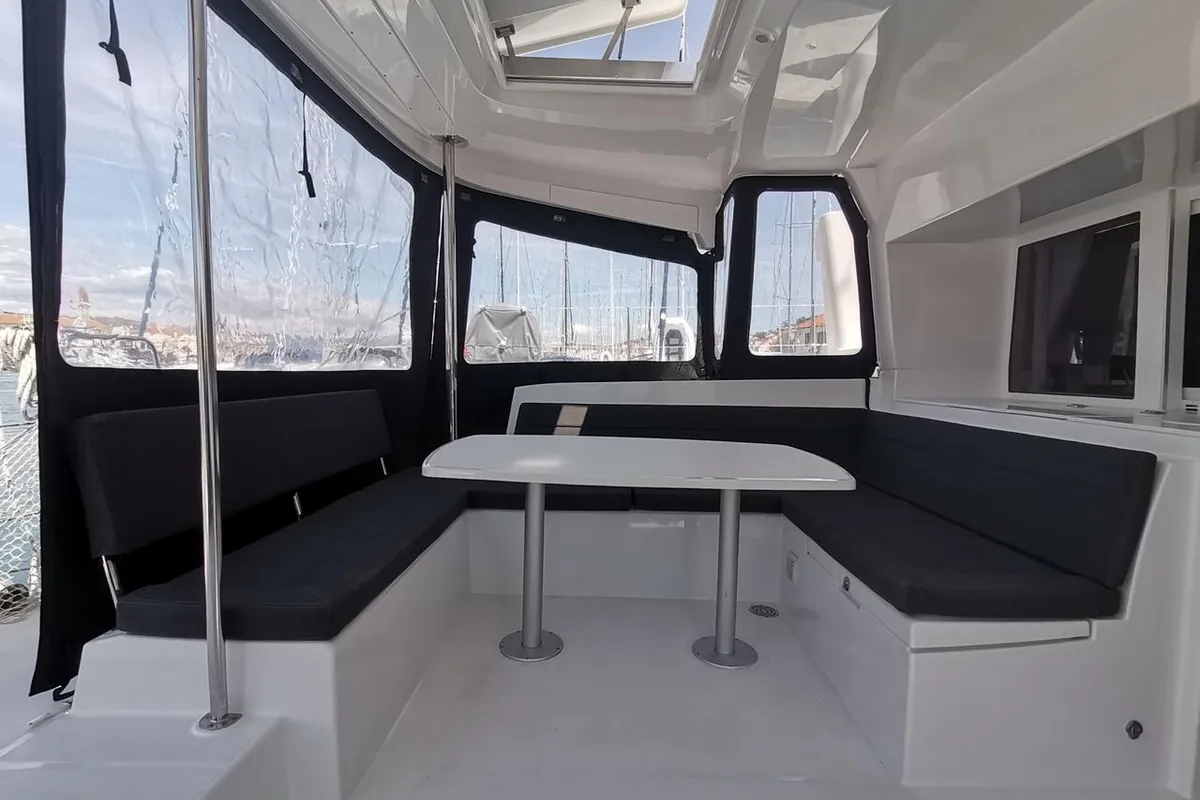 Deck of Double elli, a Lagoon 450 F catamaran at Trogir, Croatia