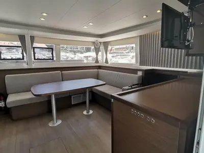 Salon of Double elli, a Lagoon 450 F catamaran at Trogir, Croatia