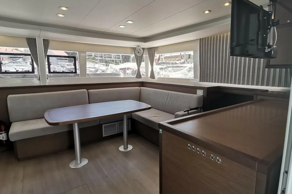 Salon of Double elli, a Lagoon 450 F catamaran at Trogir, Croatia
