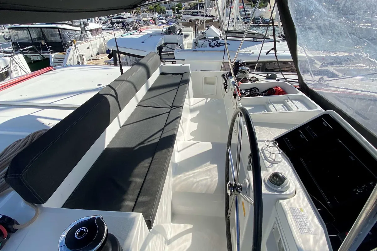 Cockpit of Double elli, a Lagoon 450 F catamaran at Trogir, Croatia