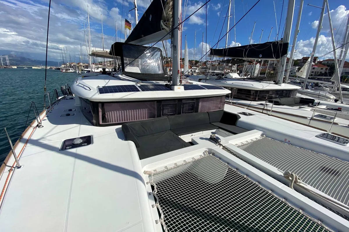 Deck of Double elli, a Lagoon 450 F catamaran at Trogir, Croatia
