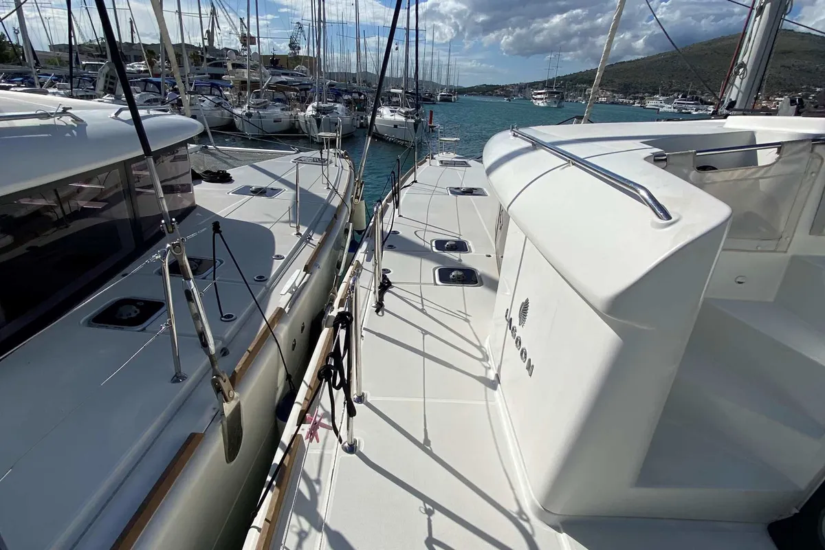 Deck of Double elli, a Lagoon 450 F catamaran at Trogir, Croatia