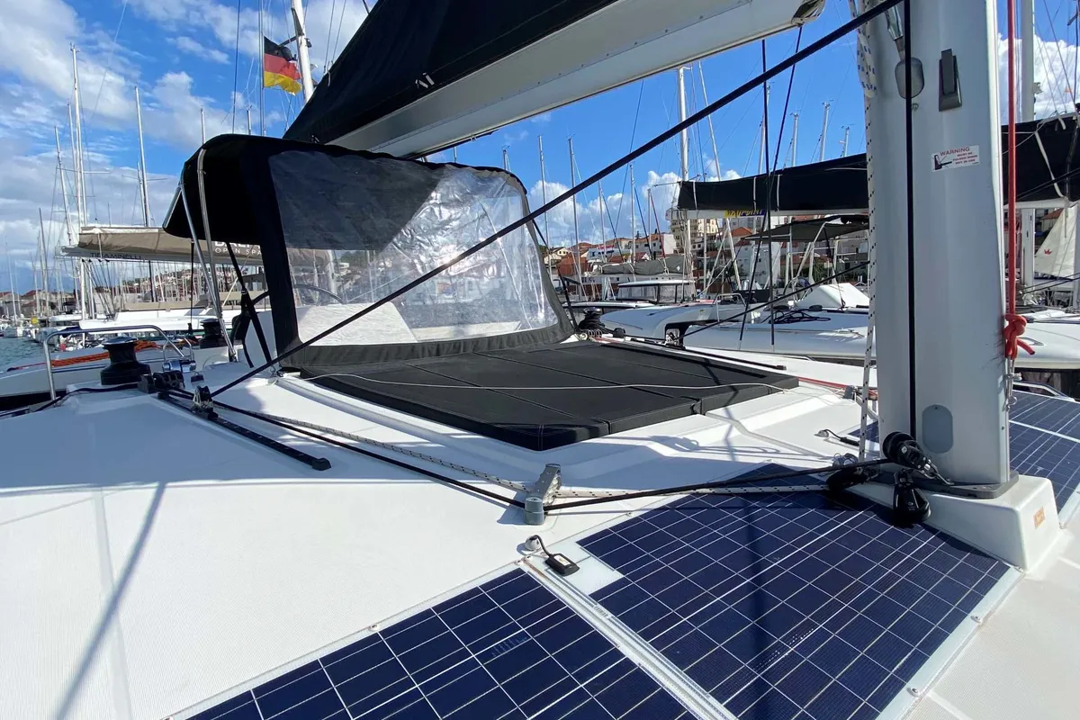 Deck of Double elli, a Lagoon 450 F catamaran at Trogir, Croatia