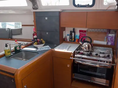 Galley of Dimitra, a Jeanneau Sun Odyssey 349 sailboat at Volos, Greece