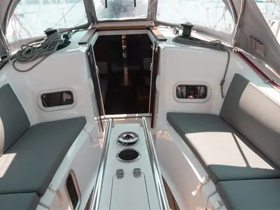 Deck of Dimitra, a Jeanneau Sun Odyssey 349 sailboat at Volos, Greece