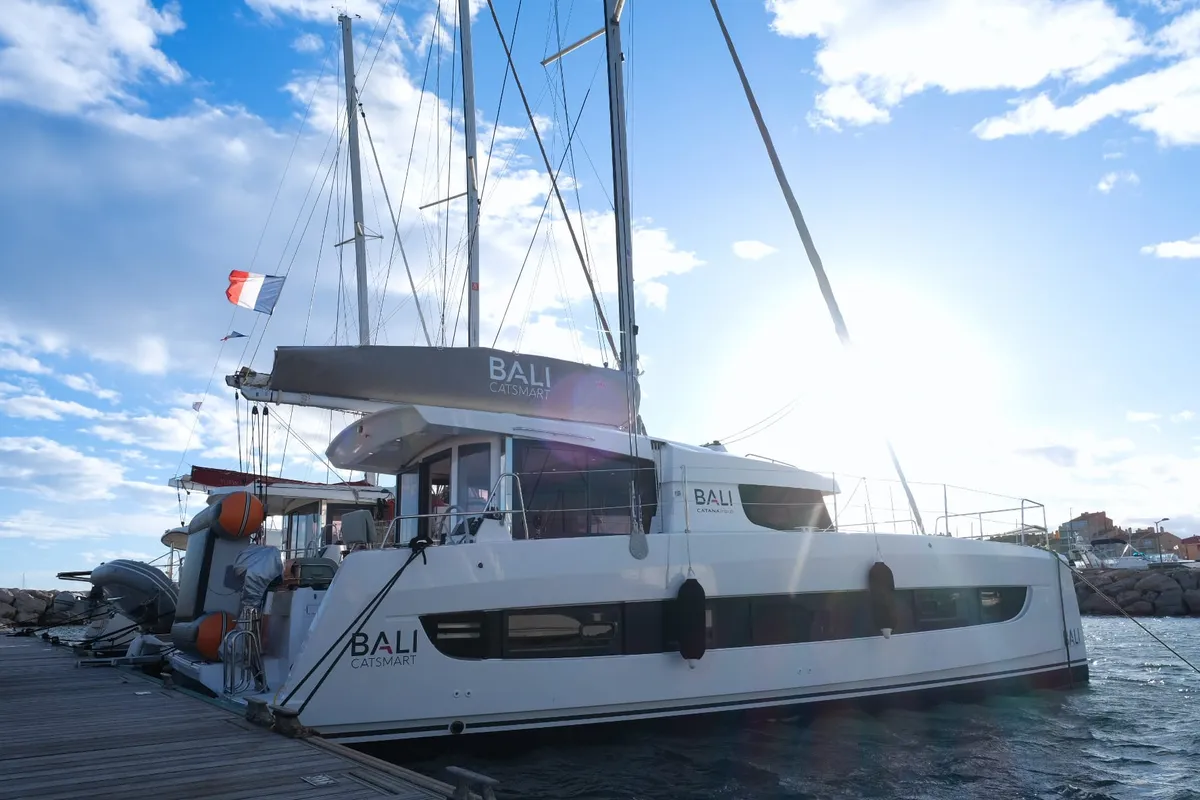 Exterior view of Asclepios, a Bali Catsmart - 4 cab. catamaran at Ajaccio, France