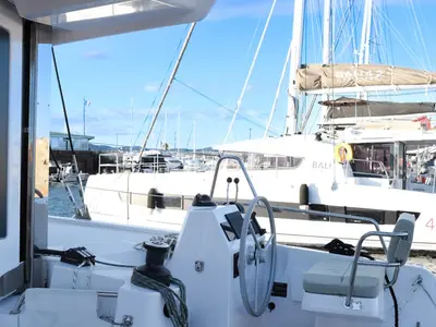 Cockpit of Asclepios, a Bali Catsmart - 4 cab. catamaran at Ajaccio, France