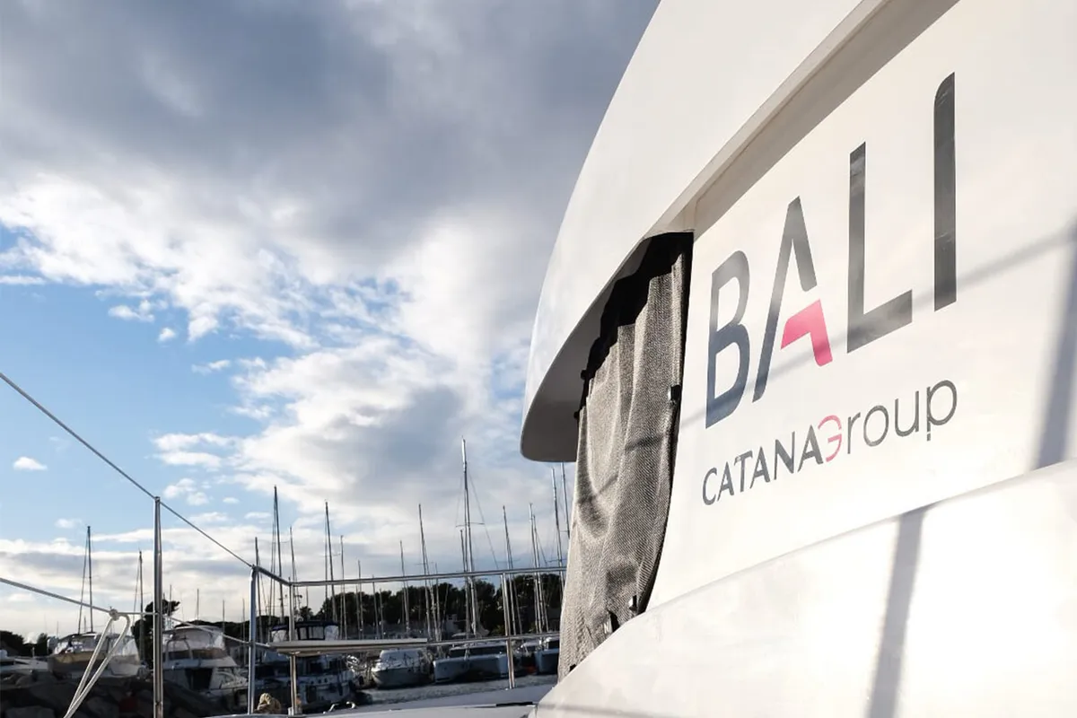 Deck of Asclepios, a Bali Catsmart - 4 cab. catamaran at Ajaccio, France
