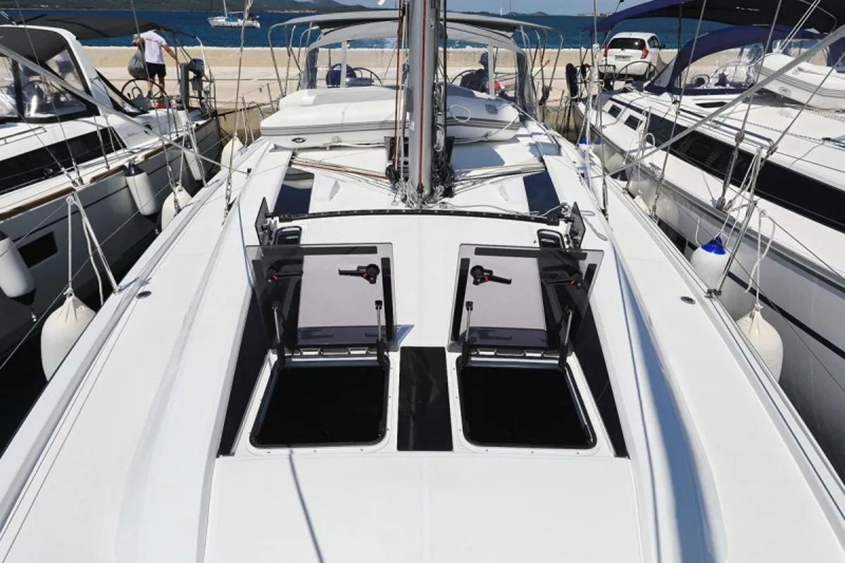 Deck of Rocket, a Beneteau Oceanis 46.1 sailboat at Grad Biograd na Moru, Croatia