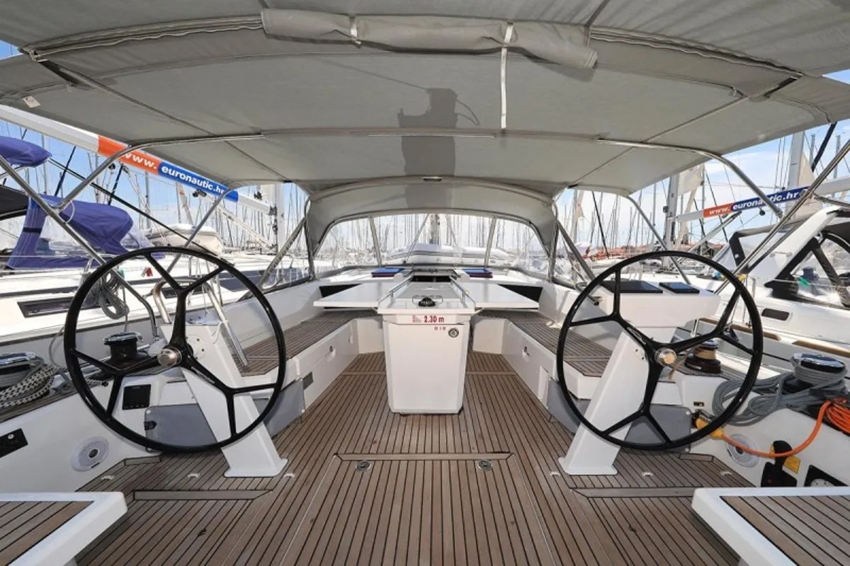 Cockpit of Rocket, a Beneteau Oceanis 46.1 sailboat at Grad Biograd na Moru, Croatia
