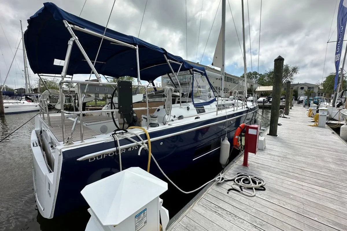 Exterior view of Unforgettable, a Dufour 470 sailboat at Chesapeake, United States