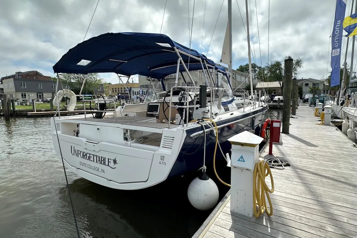 Exterior view of Unforgettable, a Dufour 470 sailboat at Chesapeake, United States