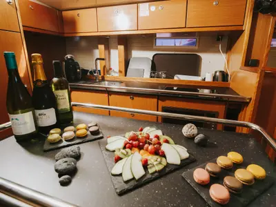 Galley of Lady Sunshine, a Bavaria 55 Cruiser sailboat at Adeje, Spain