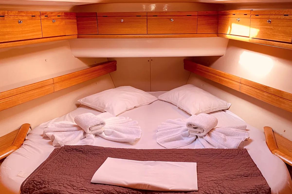 Cabin on Enalia, a Bavaria 46 Cruiser sailboat at Municipal Unit of Lefkada, Greece