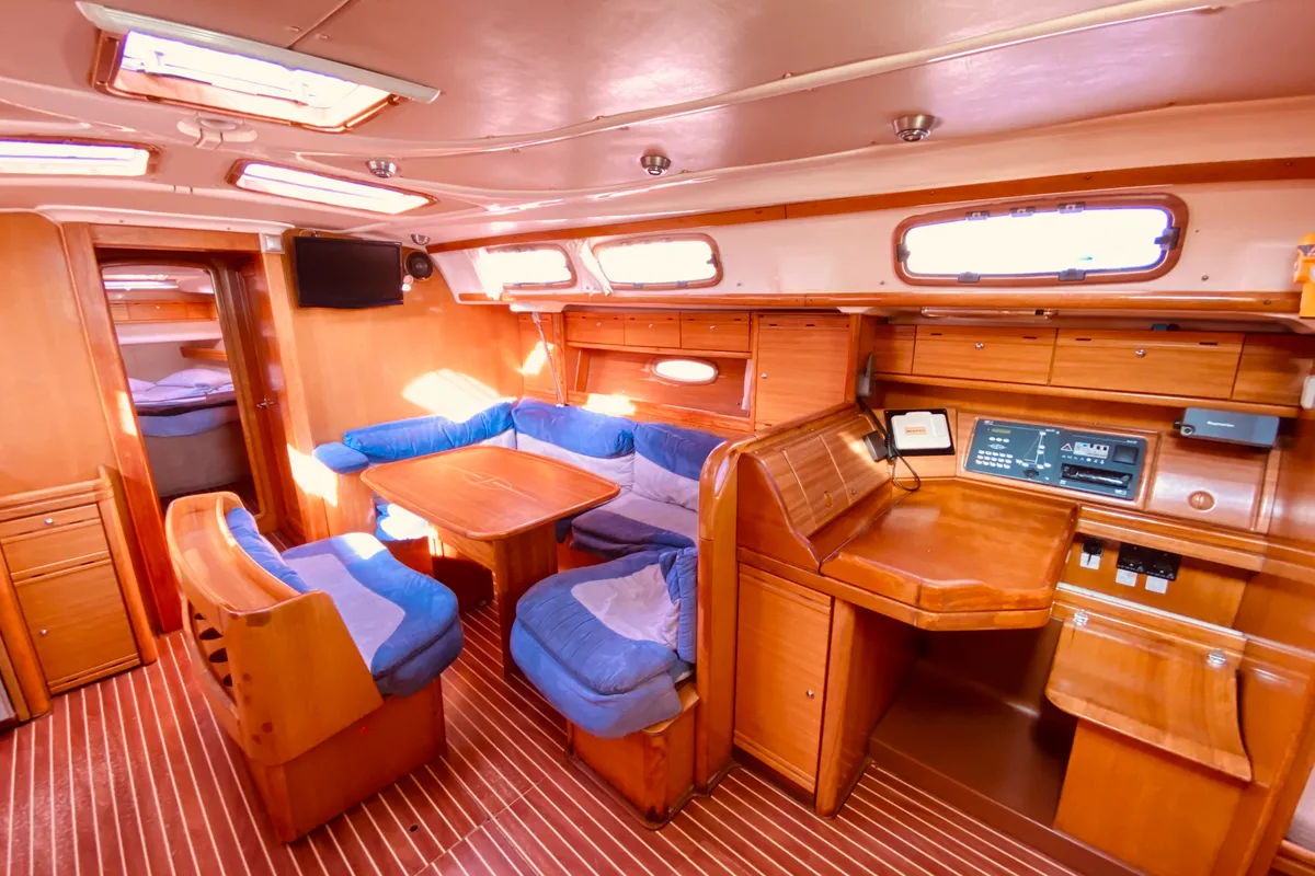 Salon of Enalia, a Bavaria 46 Cruiser sailboat at Municipal Unit of Lefkada, Greece