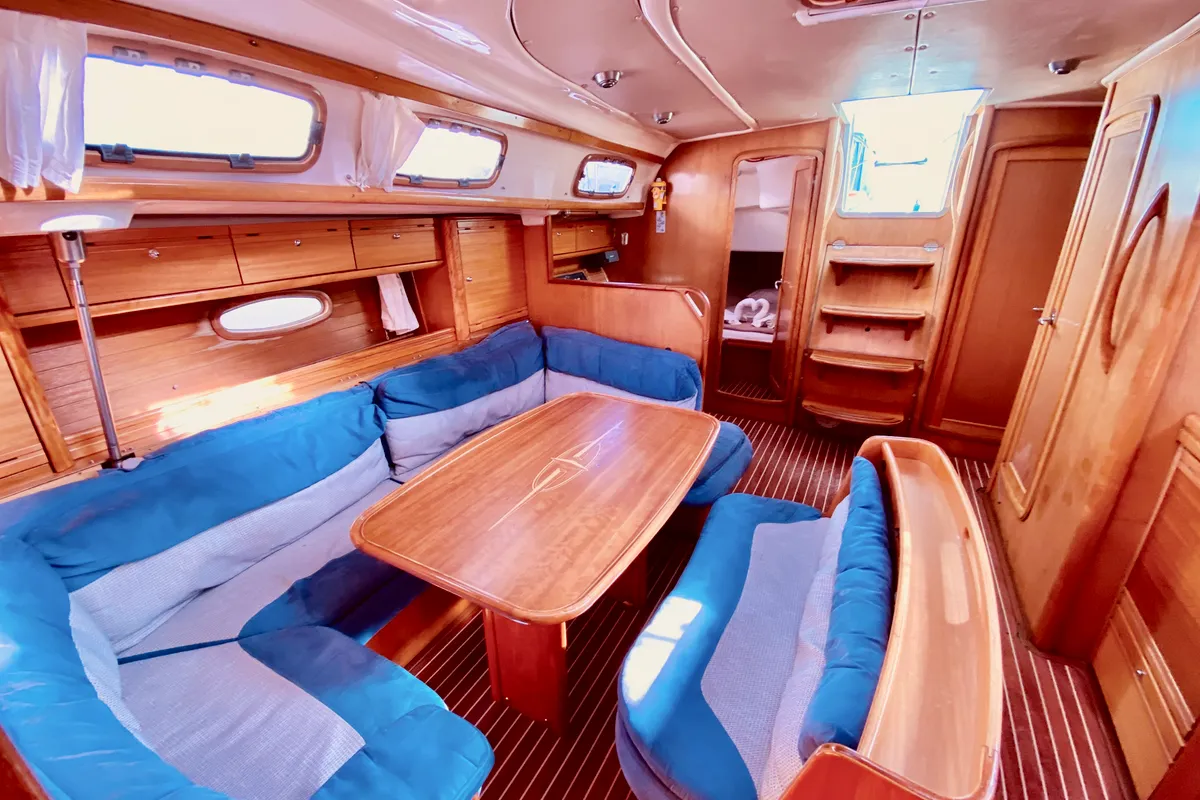 Salon of Enalia, a Bavaria 46 Cruiser sailboat at Municipal Unit of Lefkada, Greece