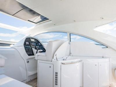 Cockpit of Dom Pedro, a Pershing 50 motorboat at Olbia, Italy
