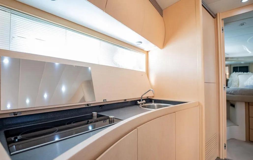 Galley of Dom Pedro, a Pershing 50 motorboat at Olbia, Italy