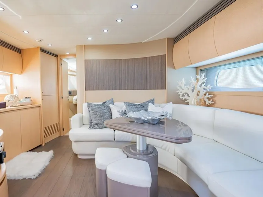 Salon of Dom Pedro, a Pershing 50 motorboat at Olbia, Italy