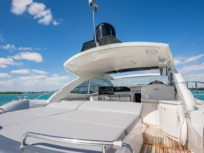 Deck of Dom Pedro, a Pershing 50 motorboat at Olbia, Italy
