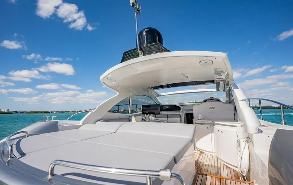 Deck of Dom Pedro, a Pershing 50 motorboat at Olbia, Italy