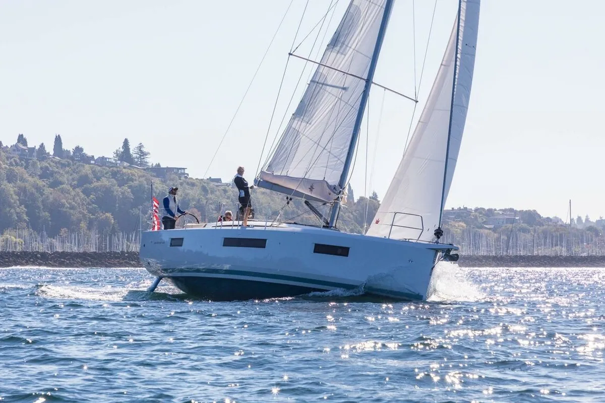 Exterior view of Ikarus, a Jeanneau Sun Odyssey 440 sailboat at Punat, Croatia