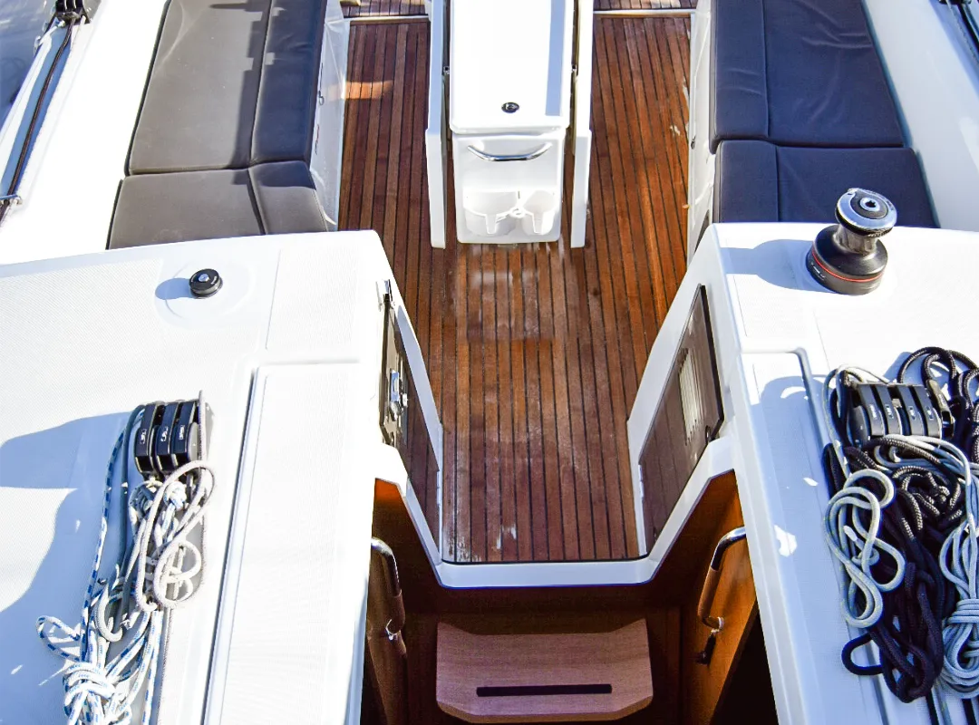 Deck of Aegeas, a Jeanneau Sun Odyssey 410 sailboat at Kavala, Greece