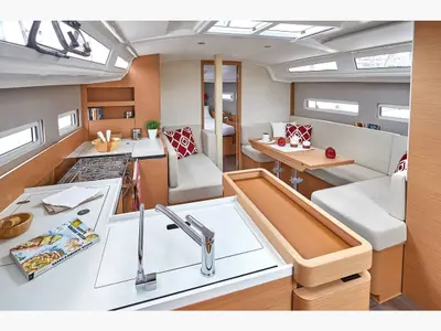 Salon of Aegeas, a Jeanneau Sun Odyssey 410 sailboat at Kavala, Greece