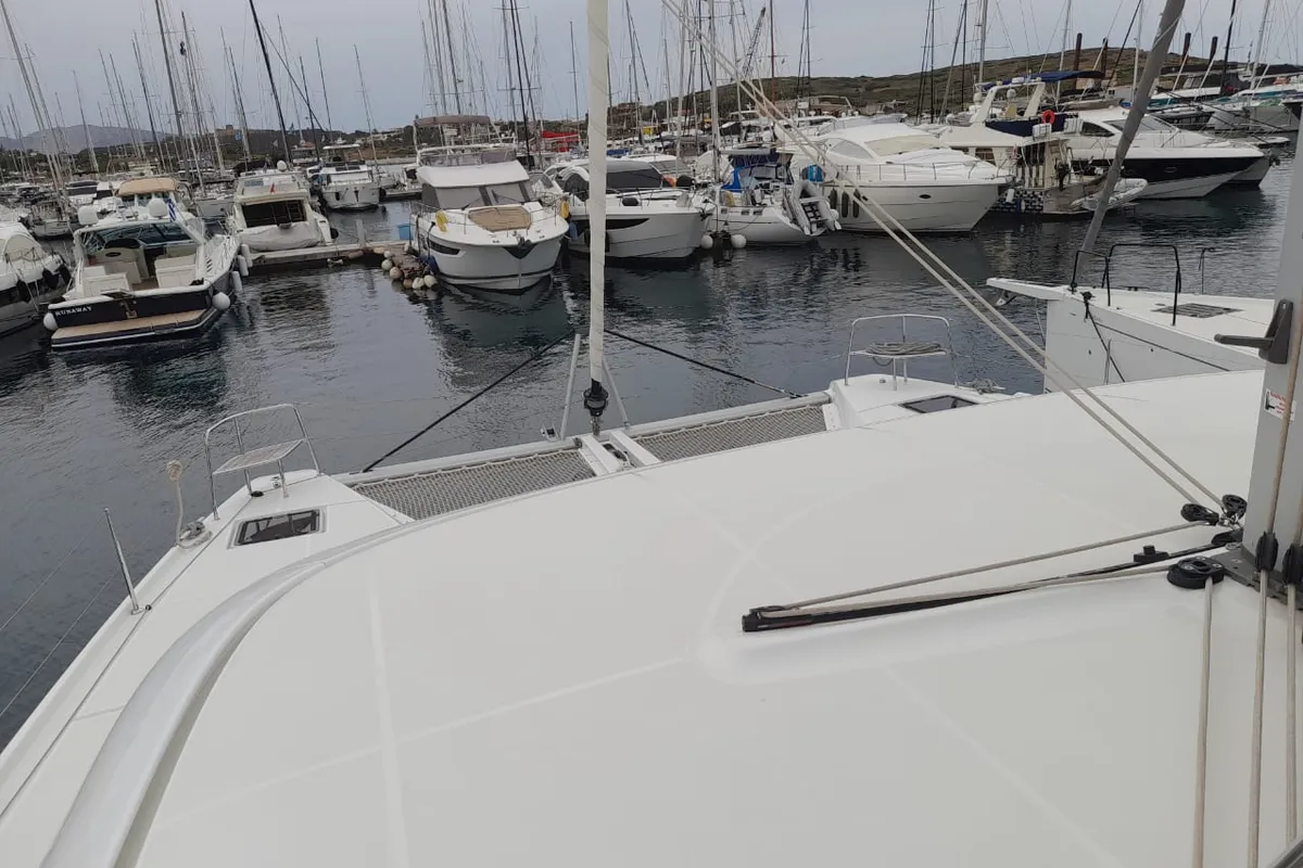 Deck of My Naughty Spirit, a Lagoon 46 catamaran at Municipal Unit of Ellomenos, Greece