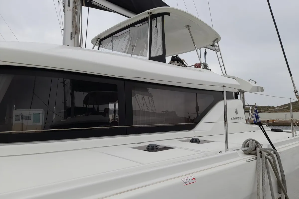 Exterior view of My Naughty Spirit, a Lagoon 46 catamaran at Municipal Unit of Ellomenos, Greece