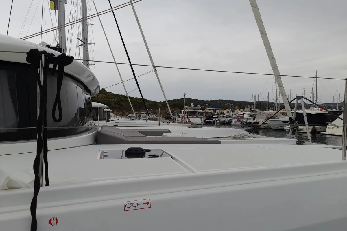Deck of My Naughty Spirit, a Lagoon 46 catamaran at Municipal Unit of Ellomenos, Greece