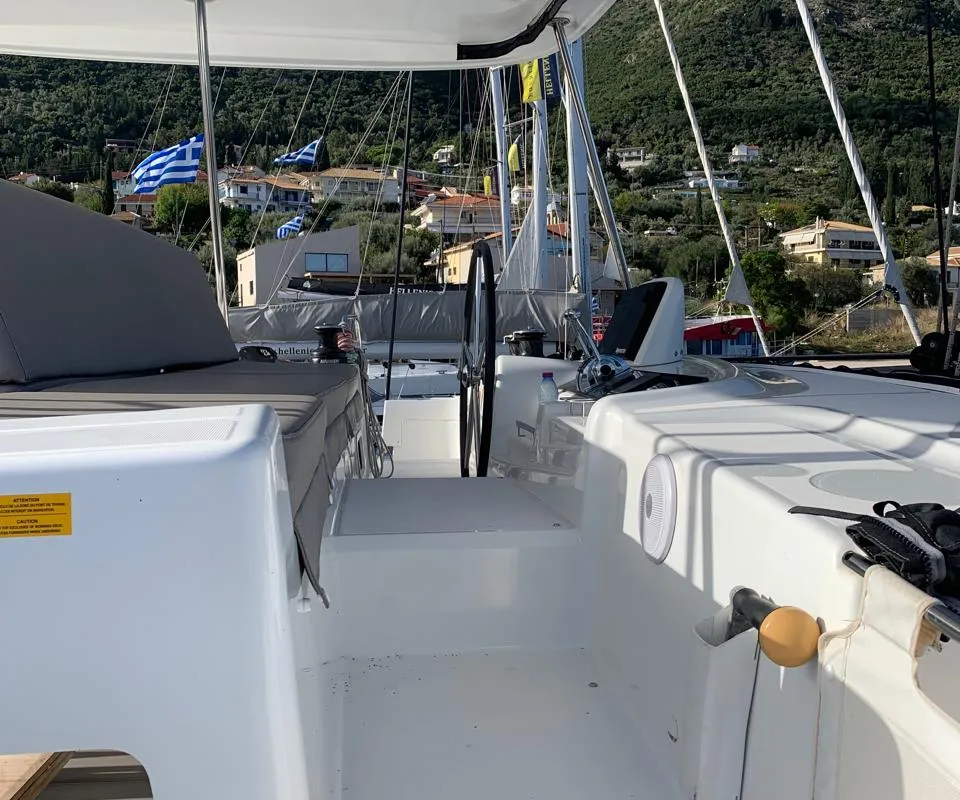 Cockpit of My Naughty Spirit, a Lagoon 46 catamaran at Municipal Unit of Ellomenos, Greece