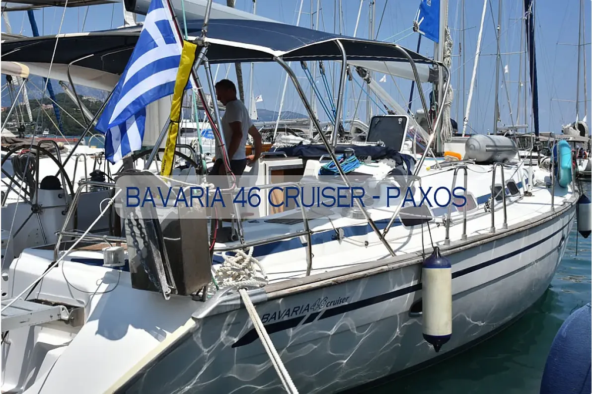 Paxos, a Bavaria 46 Cruiser sailboat at Kontokali, Greece