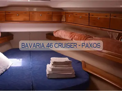 Cabin on Paxos, a Bavaria 46 Cruiser sailboat at Kontokali, Greece