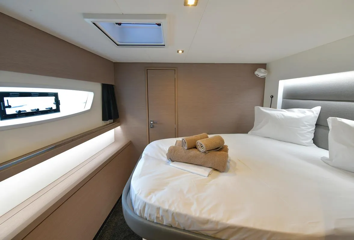 Cabin on Eclipsea, a Fountaine Pajot Saona 47 catamaran at Athens, Greece