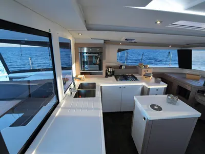 Galley of Eclipsea, a Fountaine Pajot Saona 47 catamaran at Athens, Greece