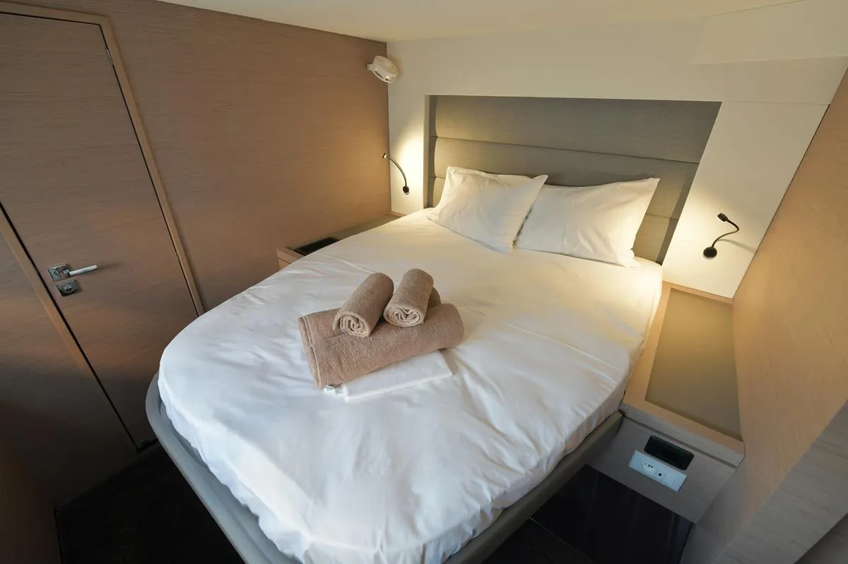 Cabin on Eclipsea, a Fountaine Pajot Saona 47 catamaran at Athens, Greece