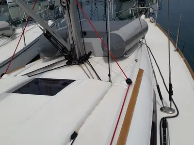 Deck of Orion, a Jeanneau Sun Odyssey 379 sailboat at Općina Sukošan, Croatia