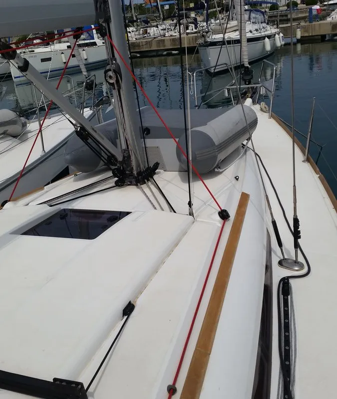Deck of Orion, a Jeanneau Sun Odyssey 379 sailboat at Općina Sukošan, Croatia